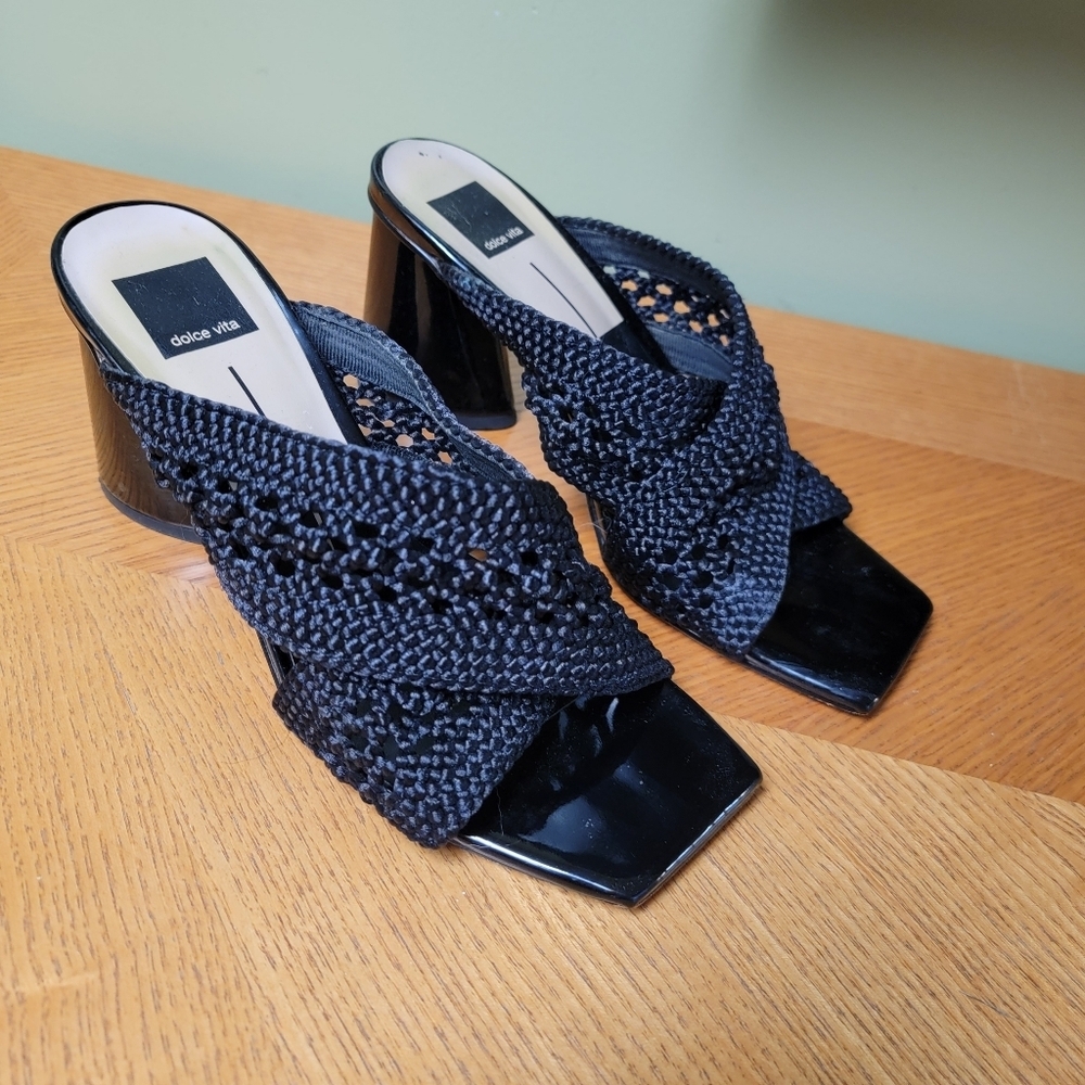 Dolce Vita, Black crochet front high heel sandal, Size 81/2M